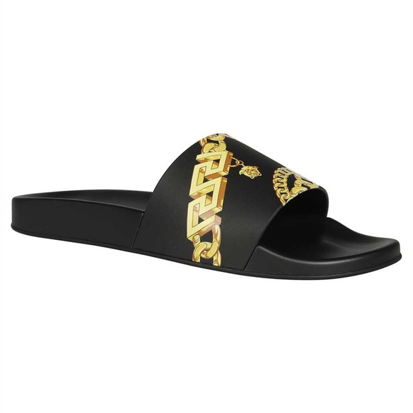 VERSACE La Greca Chain Print Slides BRAND NEW - Picture 1 of 4